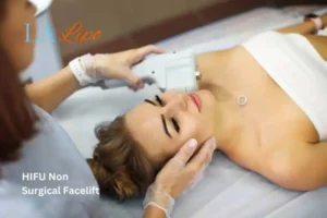 Woman having Hi-Fu to reduce wrinkles Prestwich.