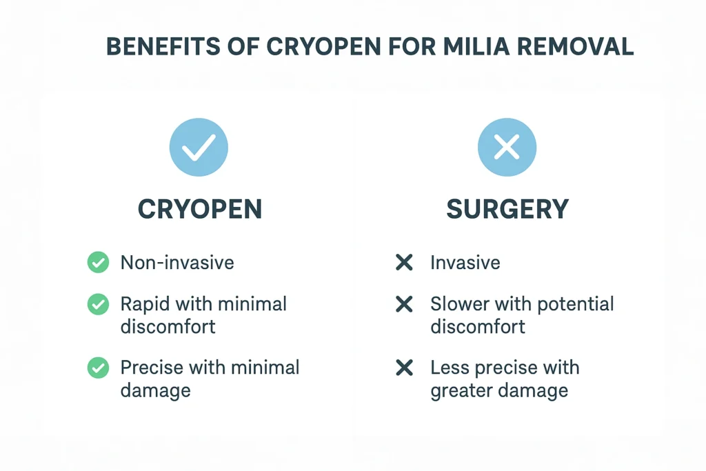 Benefits of cryopen for milia removal Prestwich compared to surgical treatments.