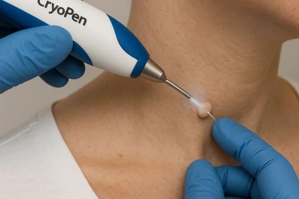 Person receiving Cryotherapy skin tag removal Prestwich