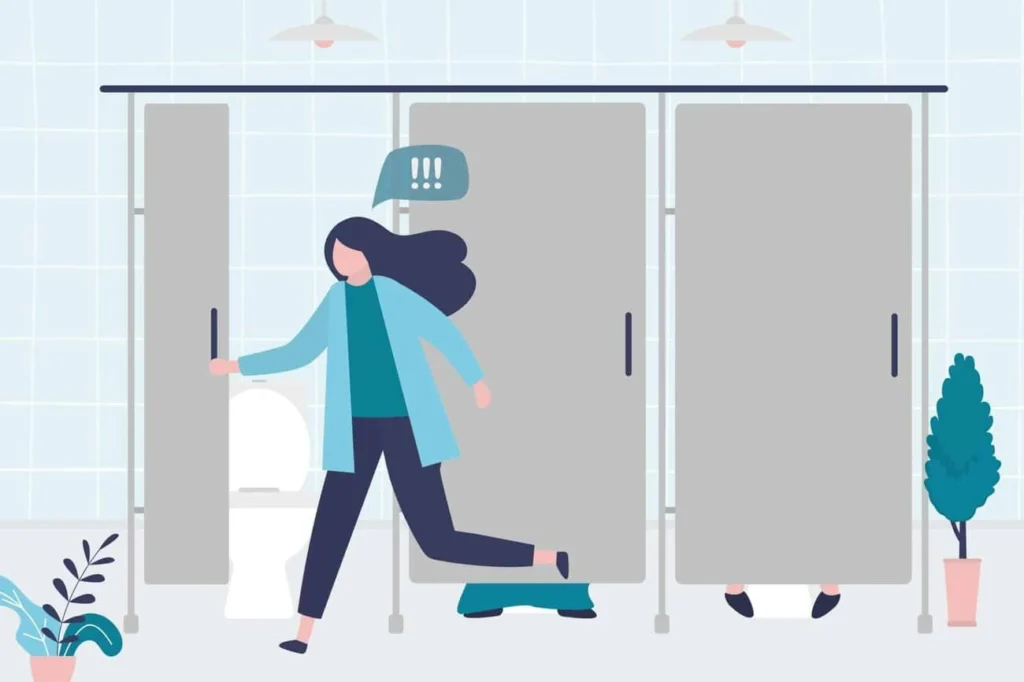 graphic of Urine incontinence Prestwich woman running to the toilet.