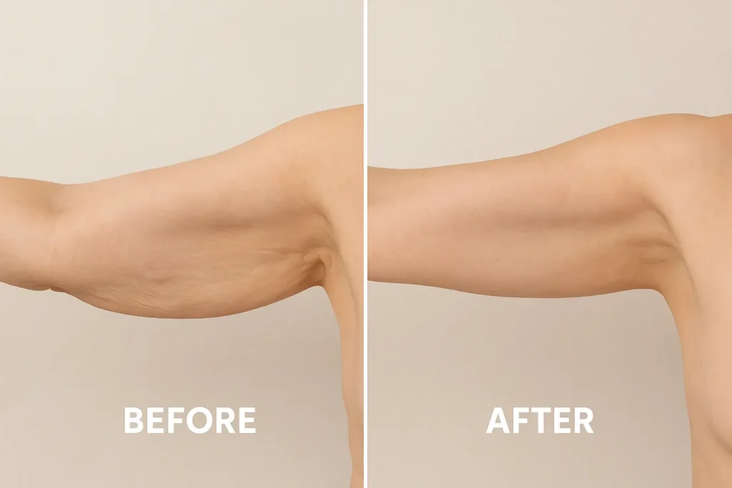 Picture of LA LIPO Prestwich before and after results of skin tightening treatment on the upper arms.